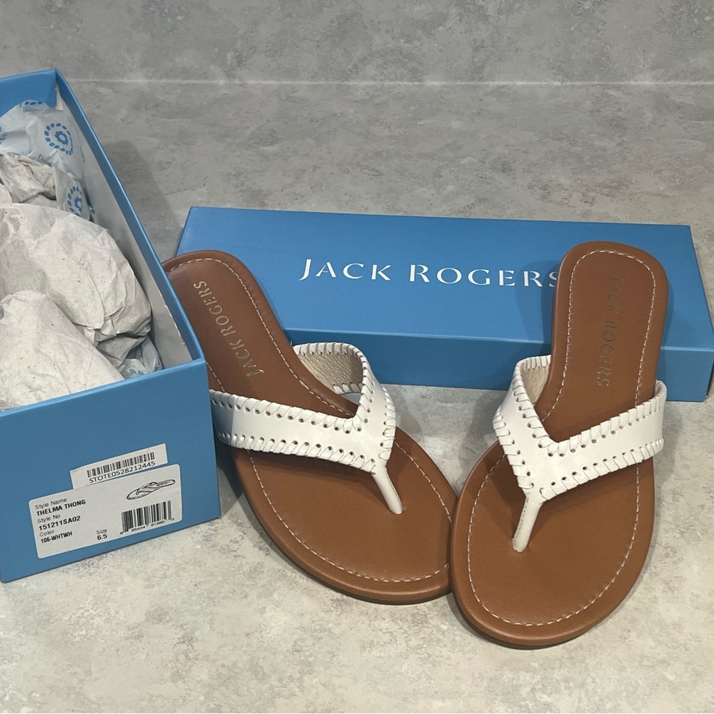 Jack Rogers Thelma Thongs Flip Flops Sz 6.5 White Leather